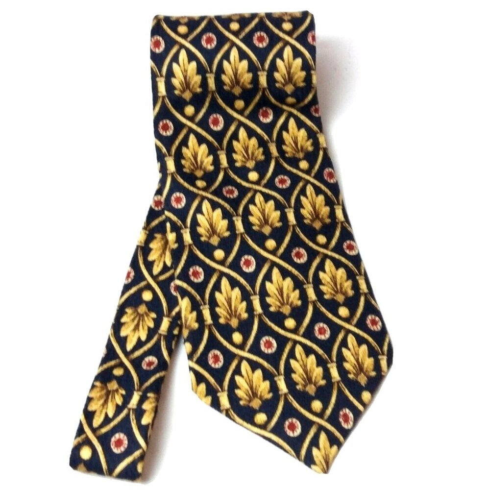 Isaac Zelcer Italy 100% Silk Mens Necktie Blue Gold